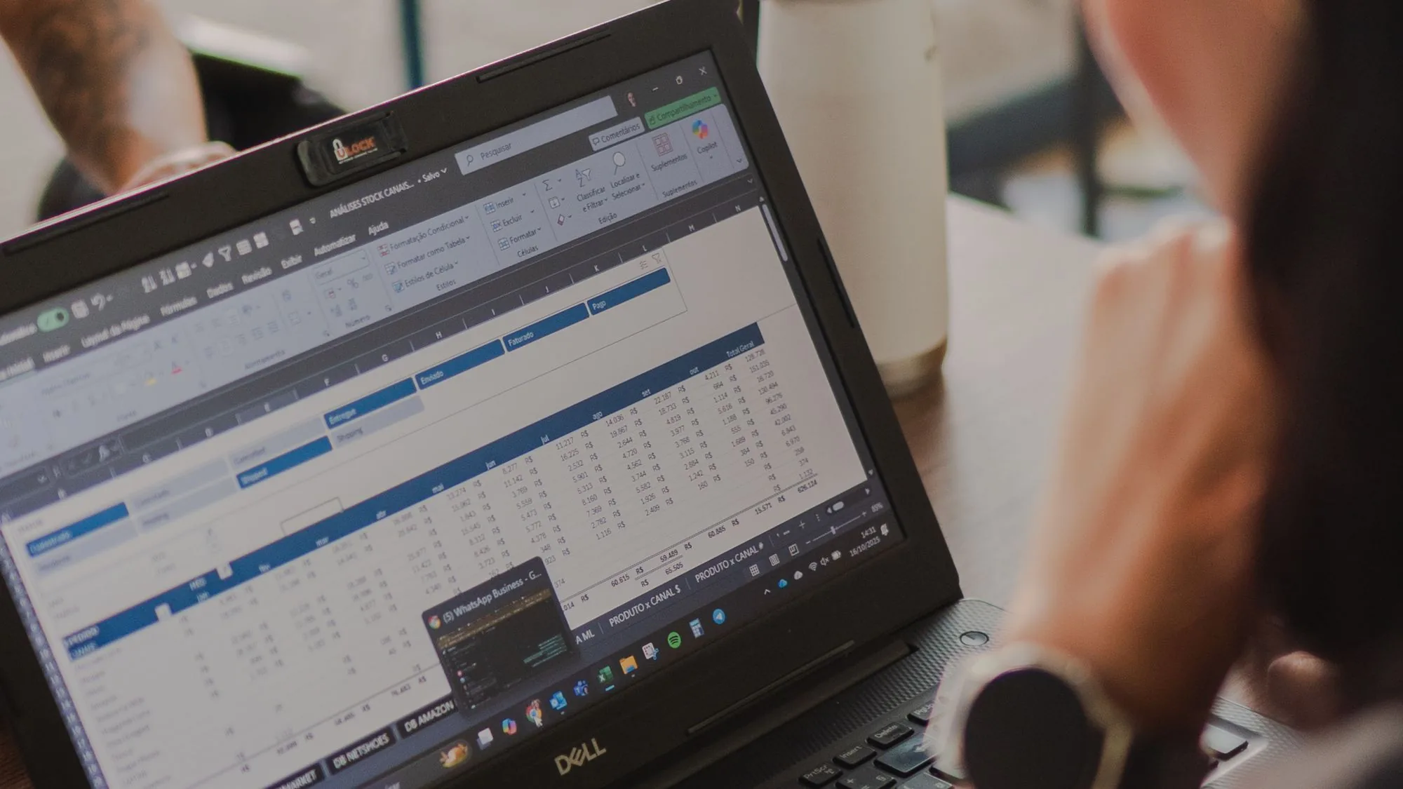 Person reviewing a spreadsheet on a laptop
